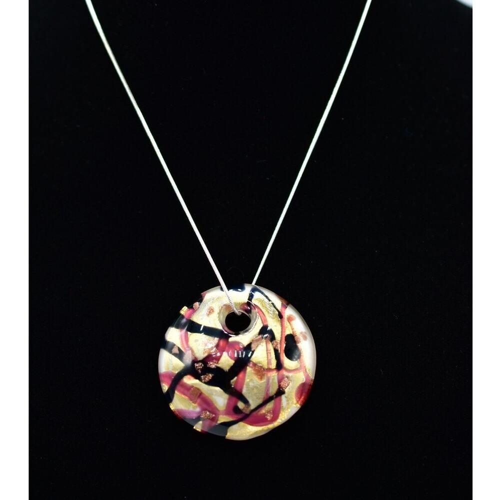 Vintage VENETIAURUM Made in Italy Murano Glass Pendant Necklace Signed Bin7